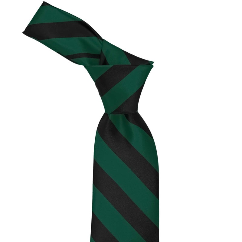 tiemart Men's Striped Tie Regular Length (Hunter Green and Black) - Image 3